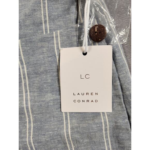 Lauren Conrad Linen Pants Womens Size Small Blue Striped Wide Leg Button New NWT - Picture 3 of 11